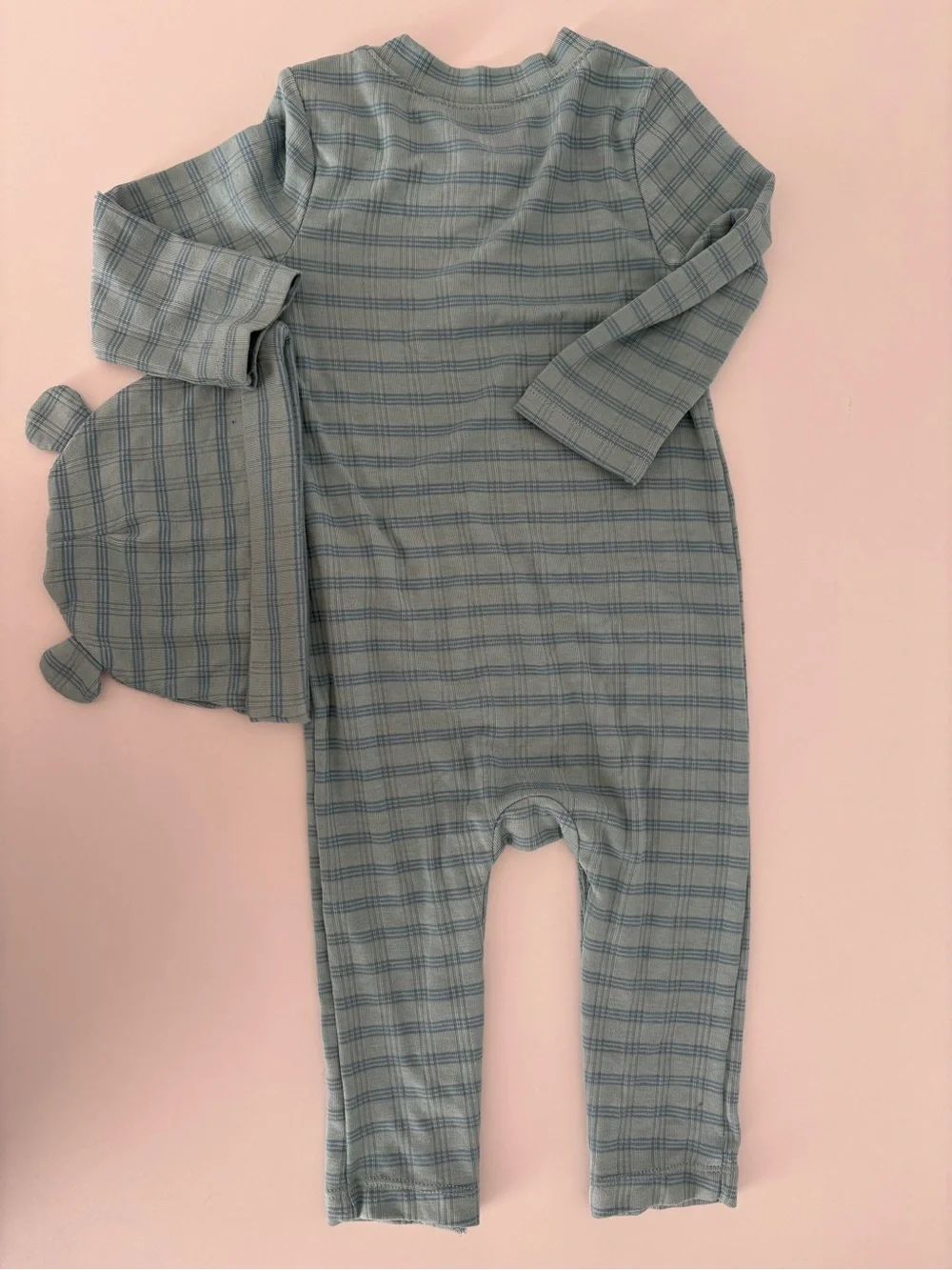 cloud island Teal Plaid Baby one-Piece with Matching Hat 6-9M